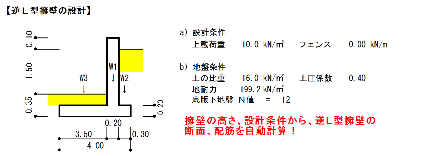 逆L型擁壁の自動計算